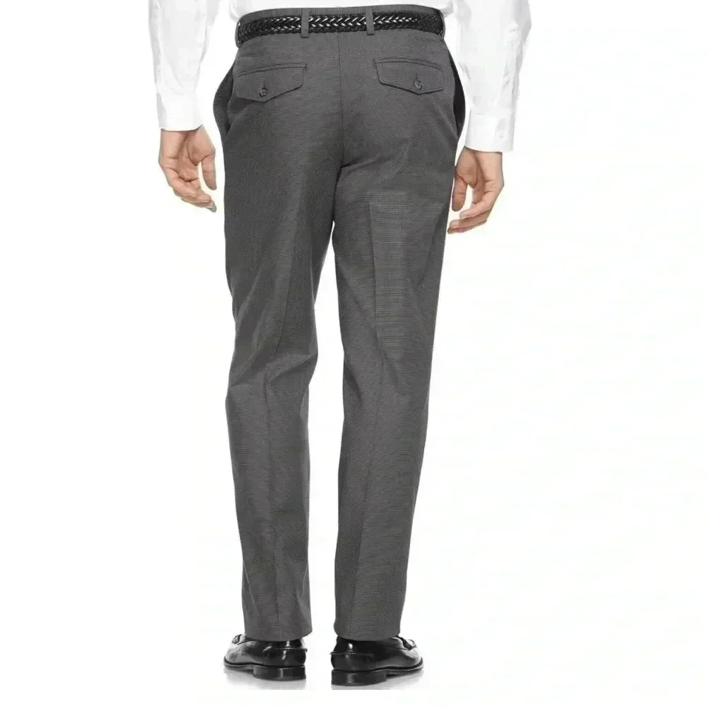 Men's Wrinkle-Free Dress Chinos, Classic Fit Plain Front Plaid